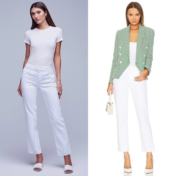 NWT L’AGENCE 90s White Stretch Denim Straight Leg Ankle Cropped Relaxed Jeans 25 - Picture 1 of 10